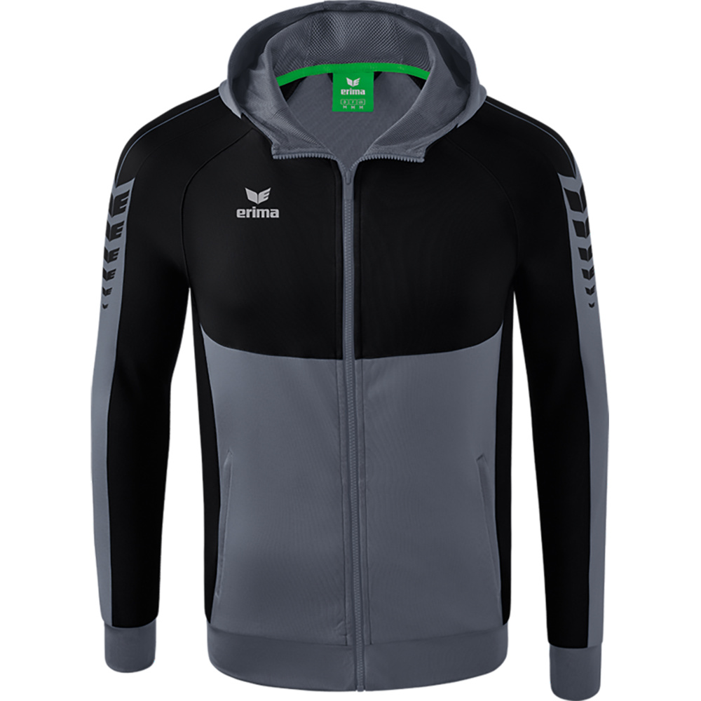 ERIMA SIX WINGS TRAINING JACKET WITH HOOD, SLATE GREY-BLACK KIDS. 