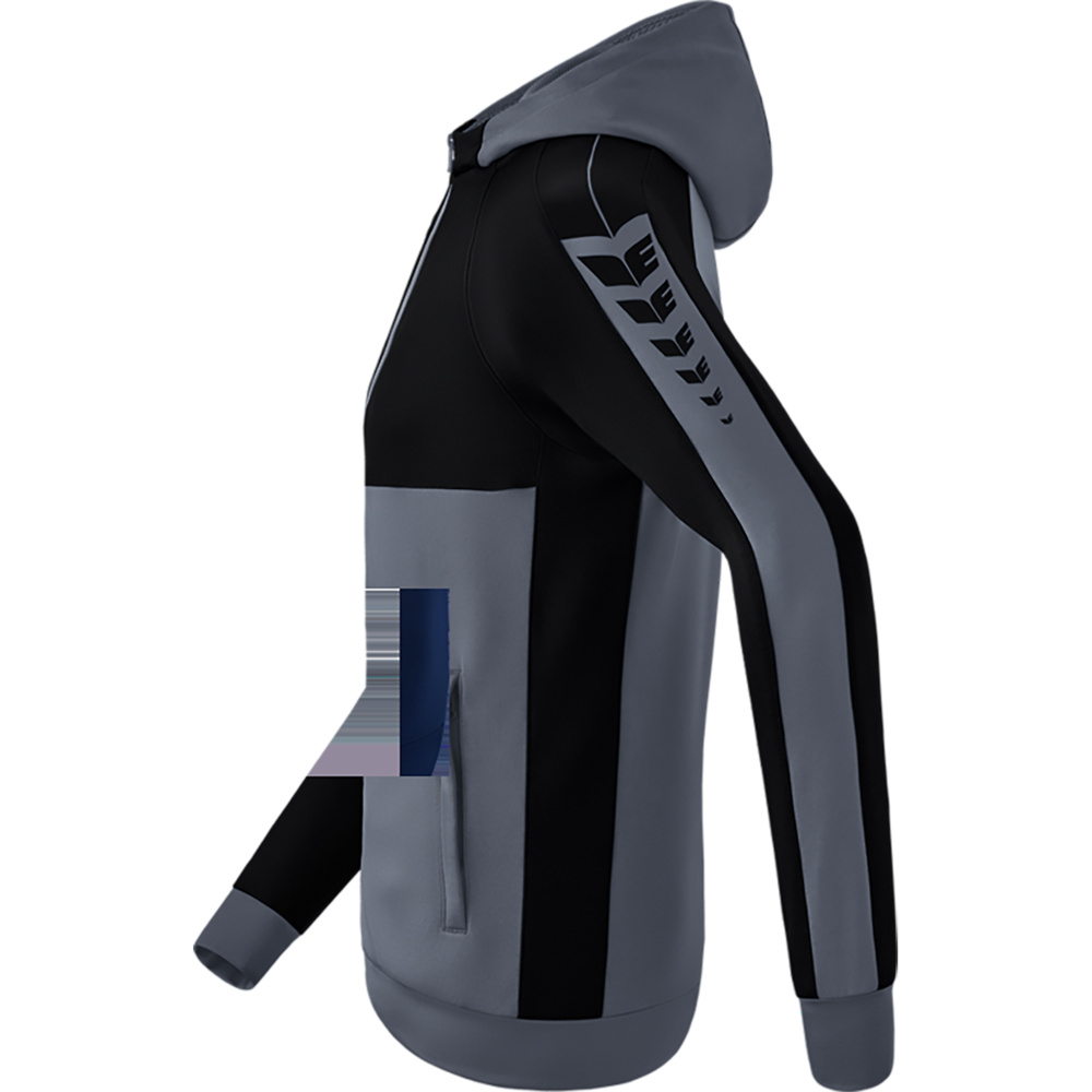 ERIMA SIX WINGS TRAINING JACKET WITH HOOD, SLATE GREY-BLACK KIDS. 