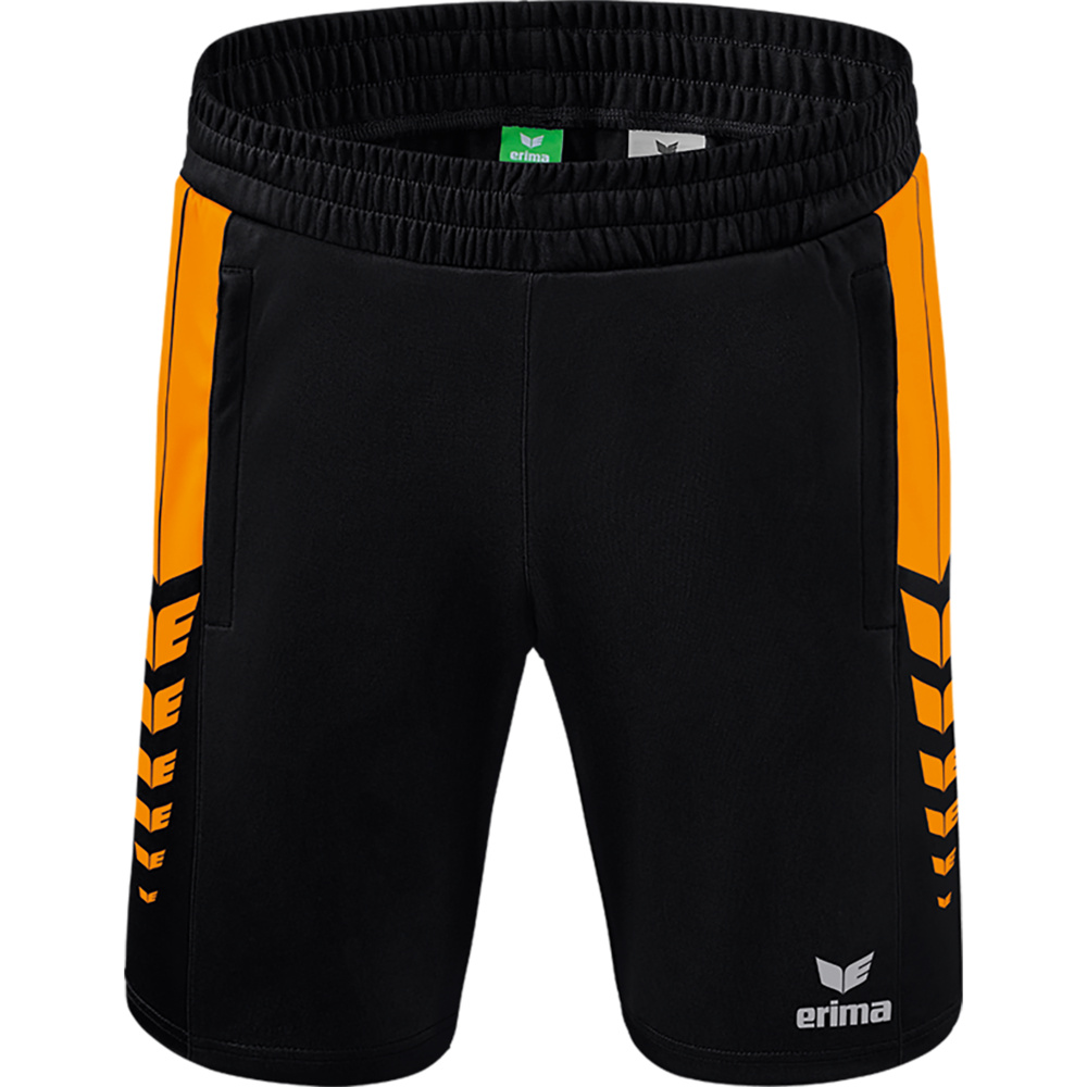 ERIMA SIX WINGS WORKER SHORTS, BLACK-NEW ORANGE KIDS. 