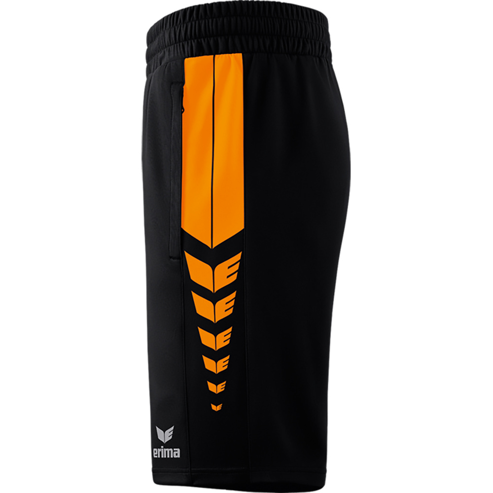 ERIMA SIX WINGS WORKER SHORTS, BLACK-NEW ORANGE KIDS. 