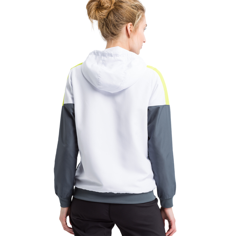 ERIMA SQUAD CHAQUETA CON CAPUCHA, BLANCO-GRIS PIZARRA-LIMA MUJER. 