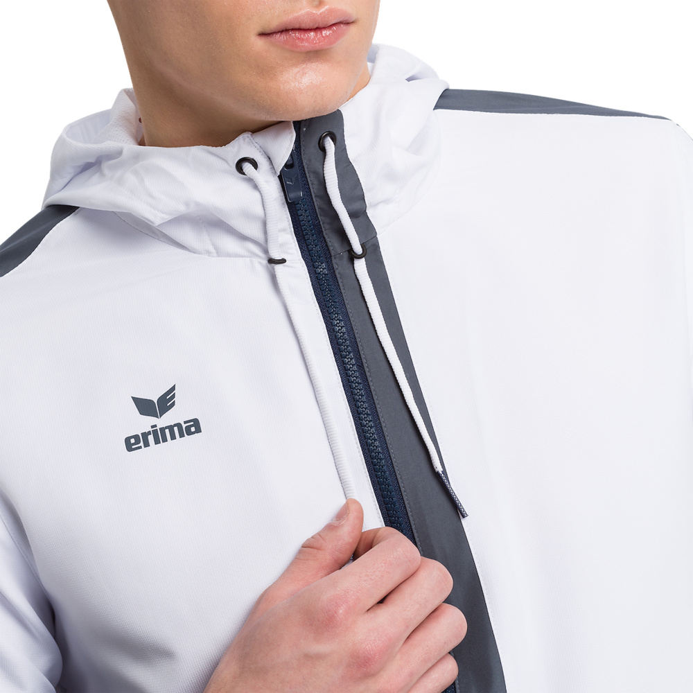 ERIMA SQUAD CHAQUETA CON CAPUCHA, BLANCO-MARINO-GRIS PIZARRA HOMBRE/UNISEX. 