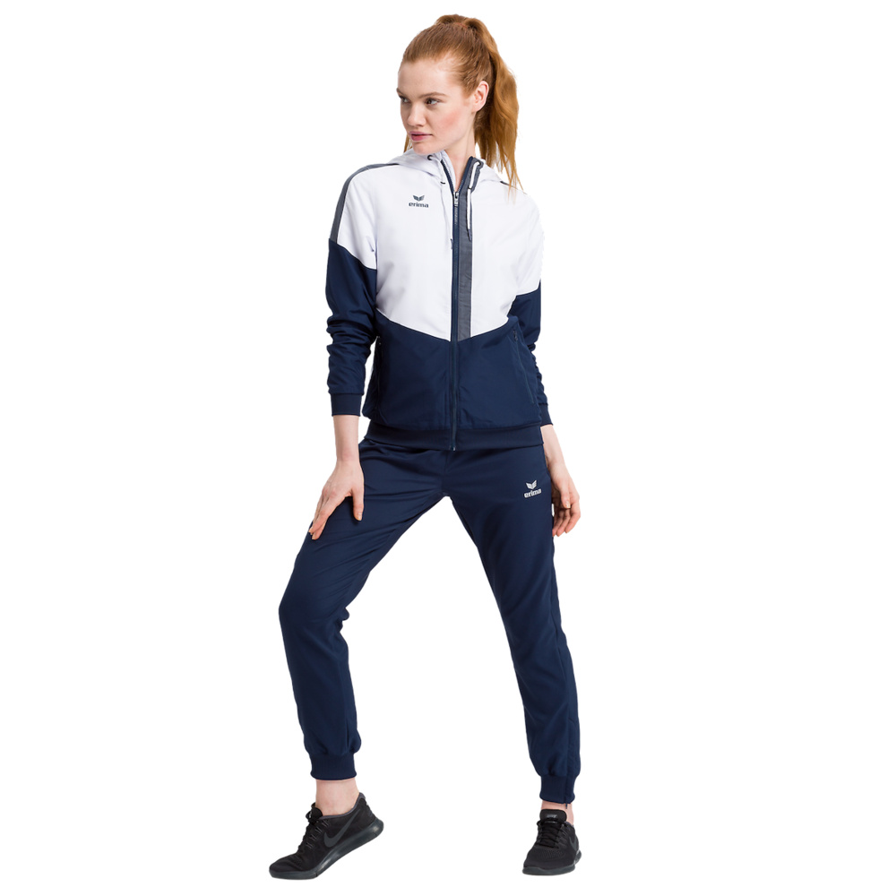 ERIMA SQUAD CHAQUETA CON CAPUCHA, BLANCO-MARINO-GRIS PIZARRA MUJER. 