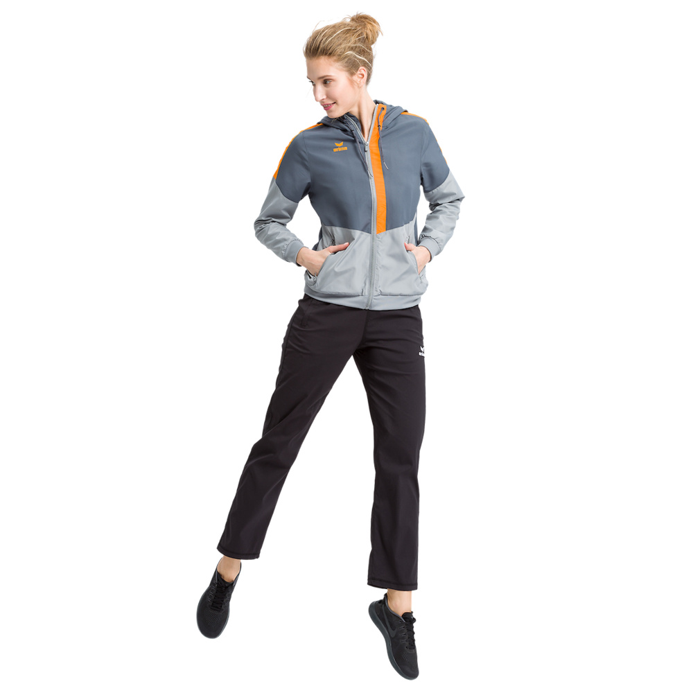 ERIMA SQUAD CHAQUETA CON CAPUCHA, GRIS PIZARRA-GRIS-NARANJA MUJER. 