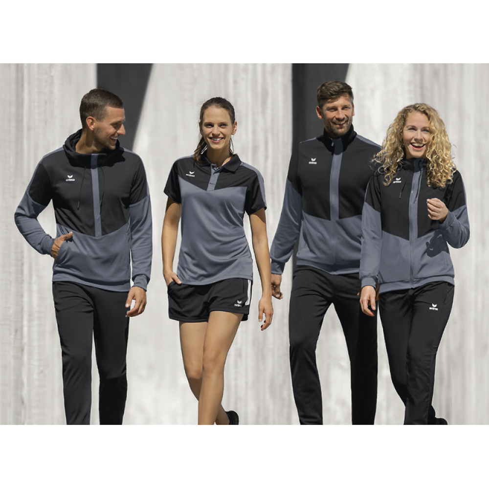 ERIMA SQUAD CHAQUETA CON CAPUCHA, NEGRO-GRIS PIZARRA MUJER. 