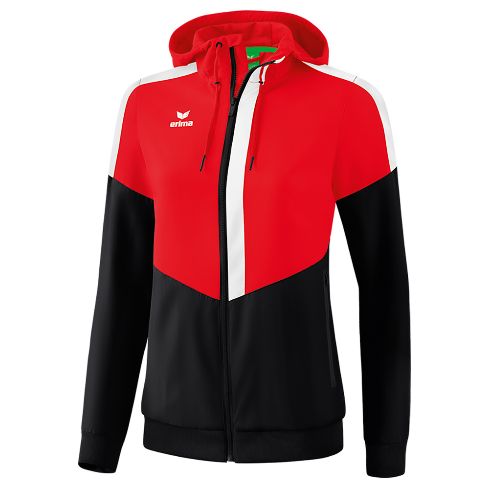 ERIMA SQUAD CHAQUETA CON CAPUCHA, ROJO-NEGRO-BLANCO MUJER. 