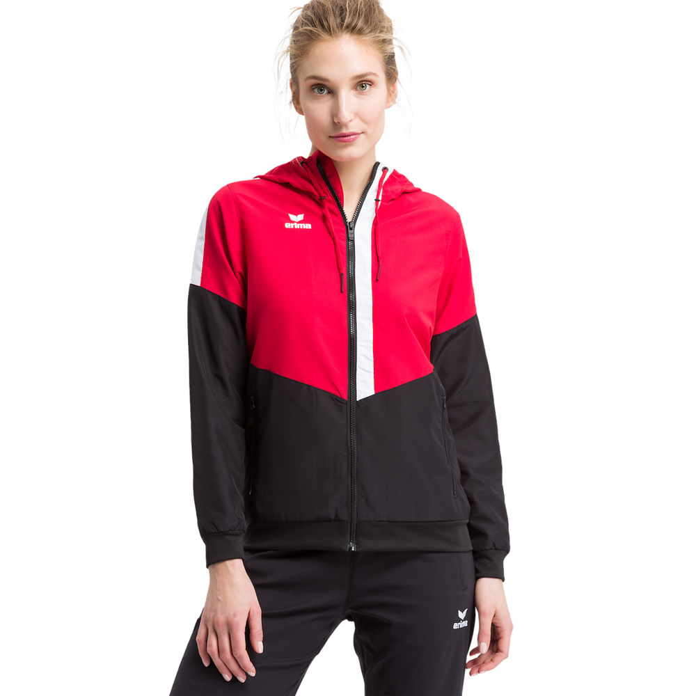 ERIMA SQUAD CHAQUETA CON CAPUCHA, ROJO-NEGRO-BLANCO MUJER. 