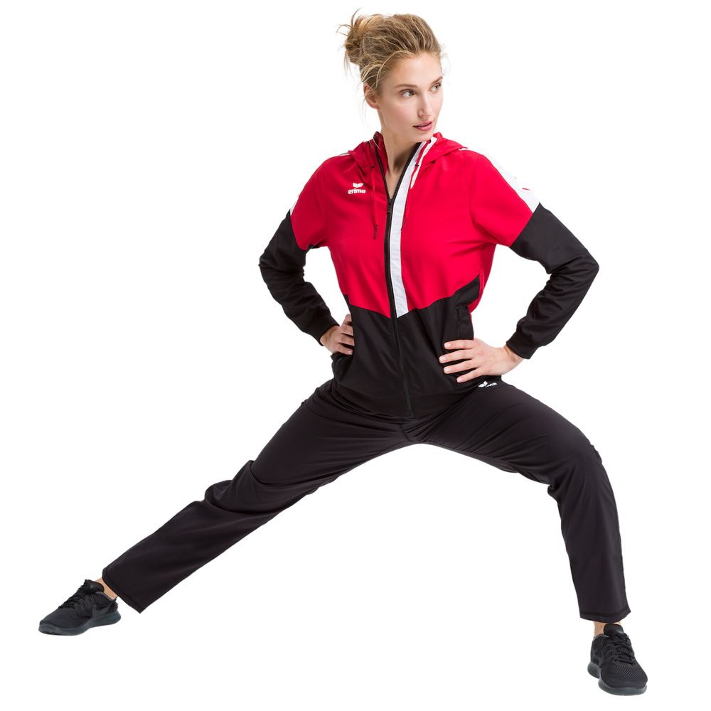 ERIMA SQUAD CHAQUETA CON CAPUCHA, ROJO-NEGRO-BLANCO MUJER. 