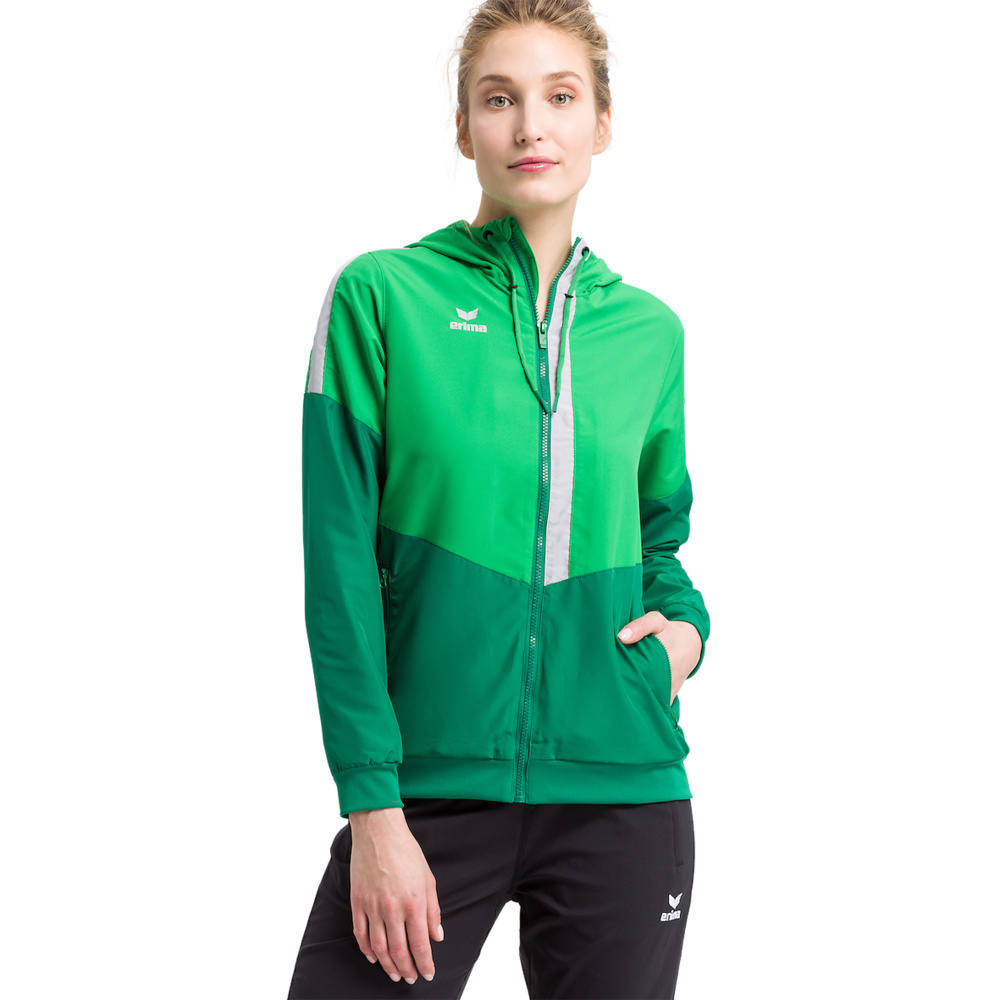 ERIMA SQUAD CHAQUETA CON CAPUCHA, VERDE-ESMERALDA-PLATA MUJER. 