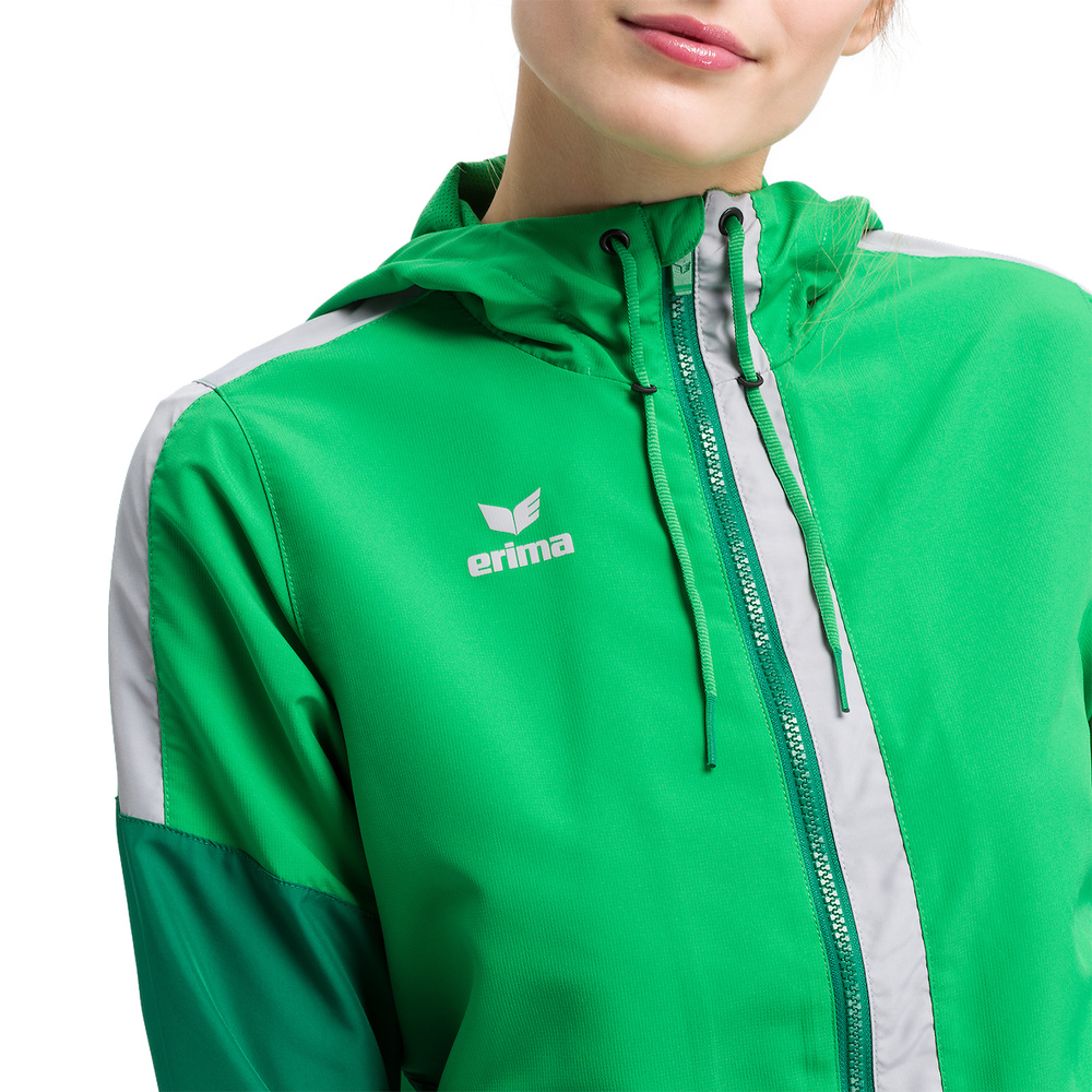 ERIMA SQUAD CHAQUETA CON CAPUCHA, VERDE-ESMERALDA-PLATA MUJER. 