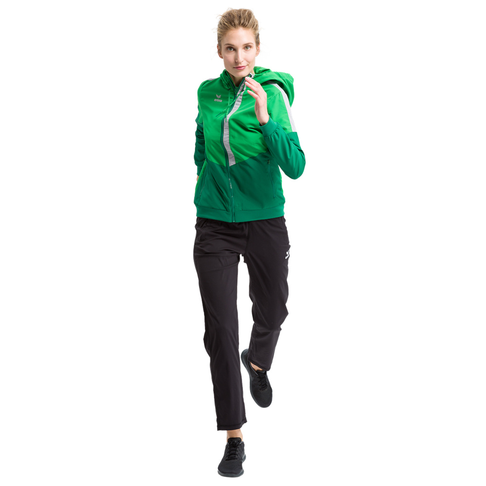 ERIMA SQUAD CHAQUETA CON CAPUCHA, VERDE-ESMERALDA-PLATA MUJER. 