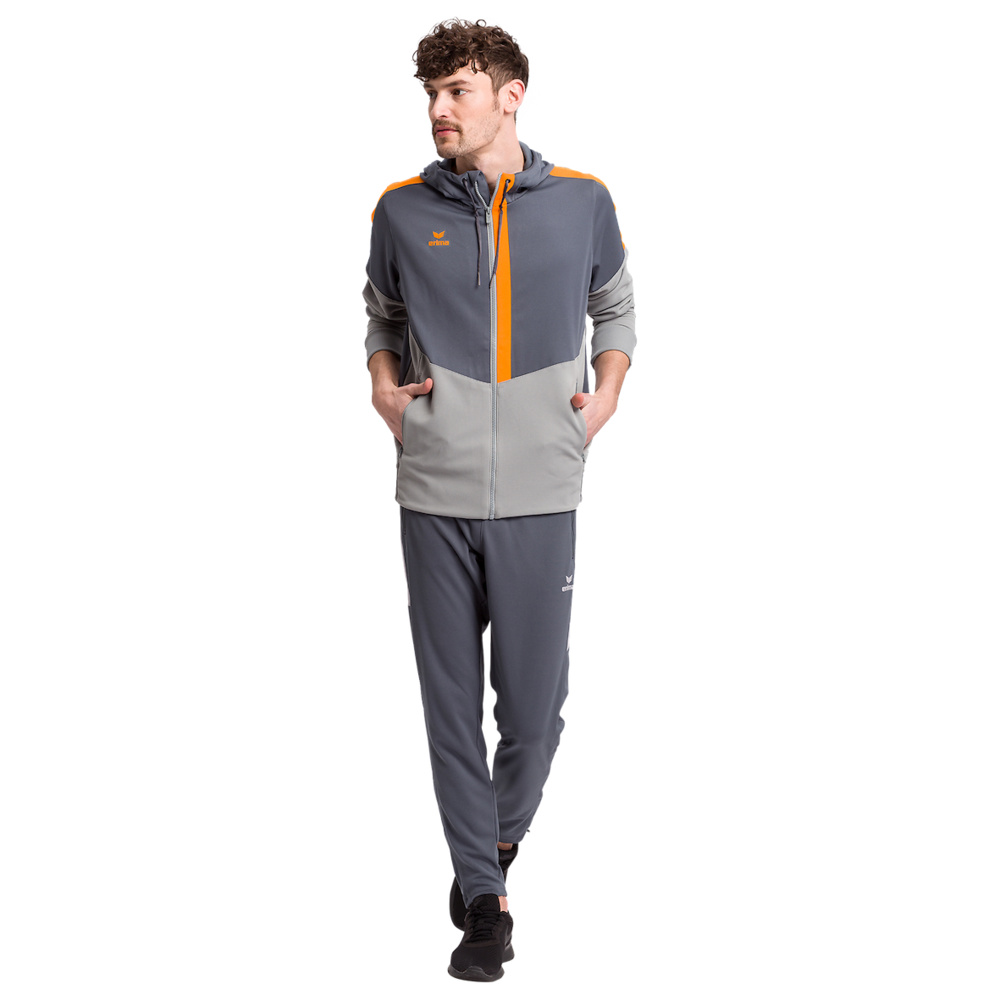 ERIMA SQUAD CHAQUETA ENTRENAMIENTO CON CAPUCHA, GRIS PIZARRA-GRIS-NARANJA HOMBRE. 