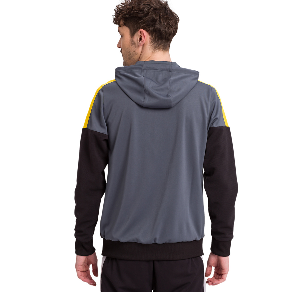 ERIMA SQUAD CHAQUETA ENTRENAMIENTO CON CAPUCHA, GRIS PIZARRA-NEGRO-AMARILLO HOMBRE. 