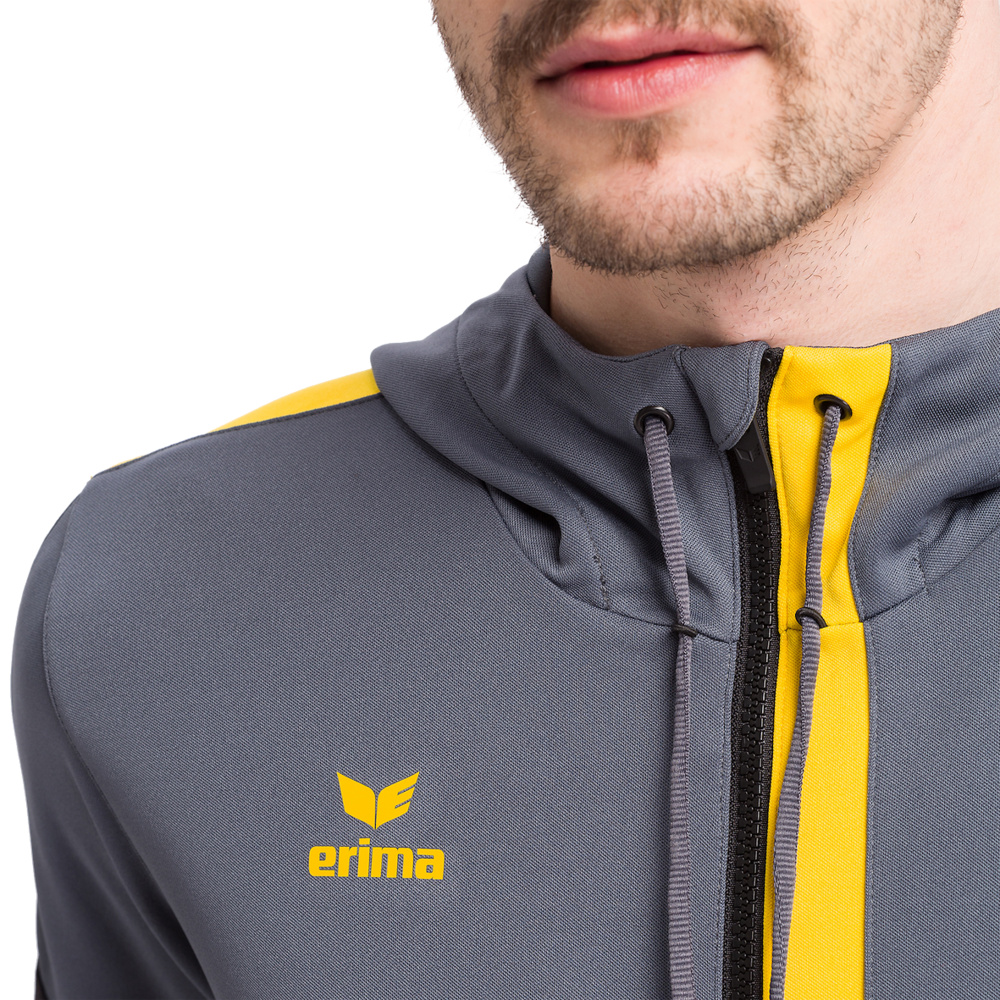 ERIMA SQUAD CHAQUETA ENTRENAMIENTO CON CAPUCHA, GRIS PIZARRA-NEGRO-AMARILLO HOMBRE. 