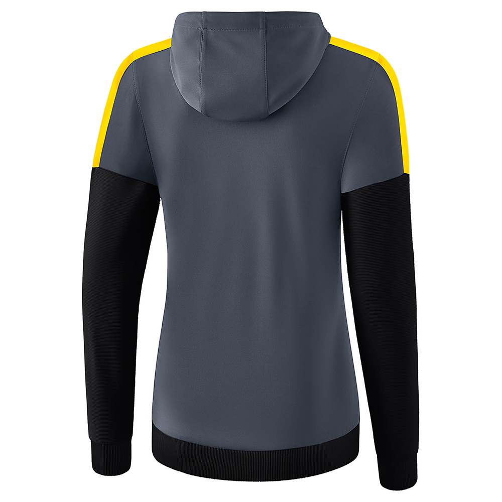 ERIMA SQUAD CHAQUETA ENTRENAMIENTO CON CAPUCHA, GRIS PIZARRA-NEGRO-AMARILLO MUJER. 