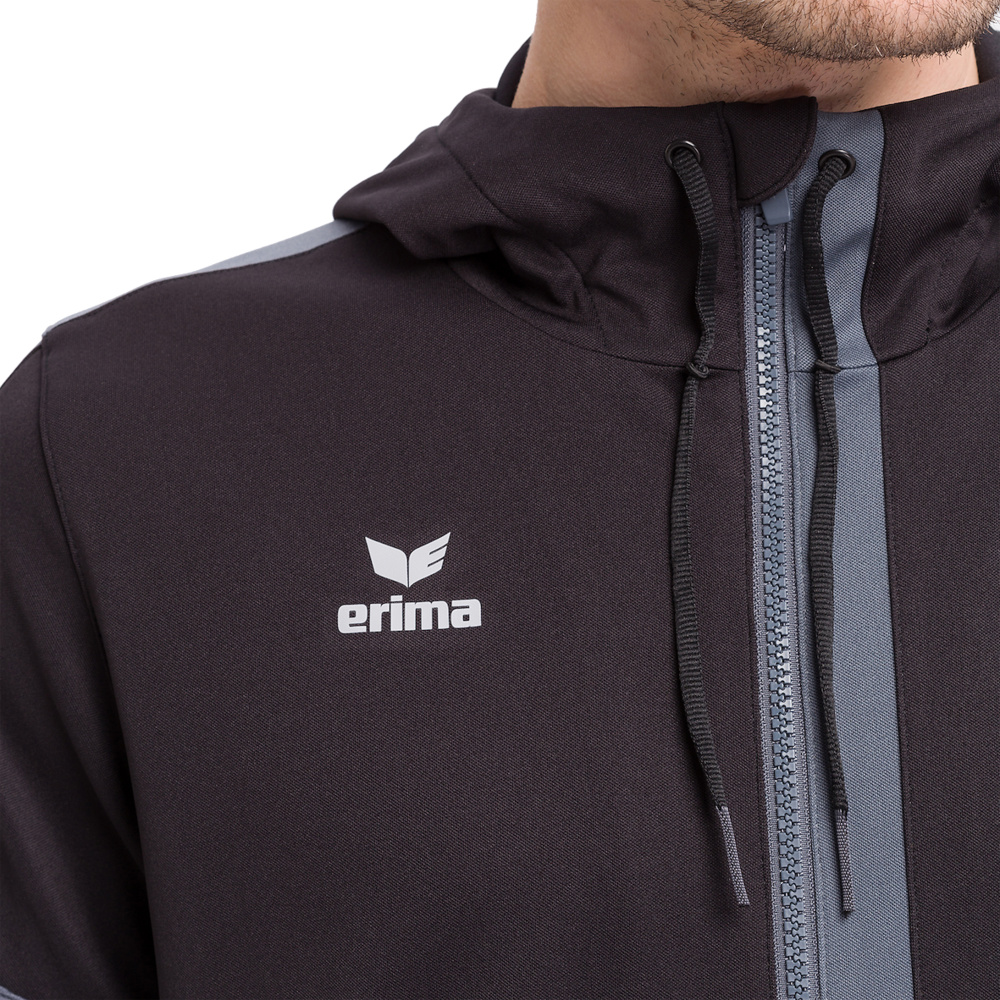 ERIMA SQUAD CHAQUETA ENTRENAMIENTO CON CAPUCHA, NEGRO-PLATA HOMBRE. 