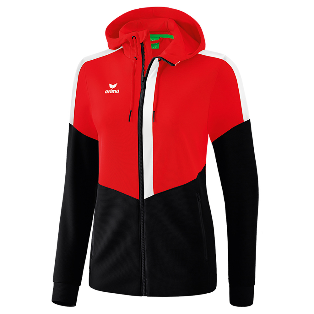 ERIMA SQUAD CHAQUETA ENTRENAMIENTO CON CAPUCHA, ROJO-NEGRO-BLANCO MUJER 