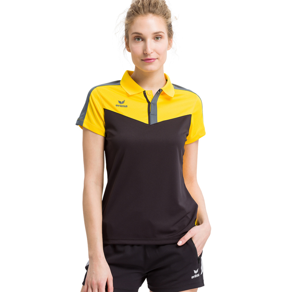 ERIMA SQUAD POLO-SHIRT, SLATE GREY-BLACK-YELLOW WOMEN. 