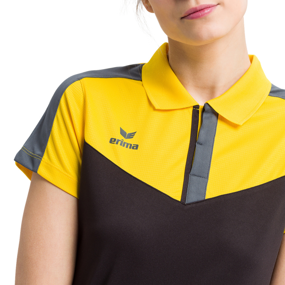 ERIMA SQUAD POLO-SHIRT, SLATE GREY-BLACK-YELLOW WOMEN. 