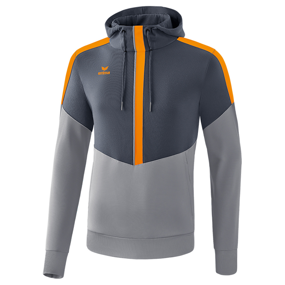 ERIMA SQUAD SUDADERA CON CAPUCHA, GRIS PIZARRA-GRIS-NARANJA NIÑO. 