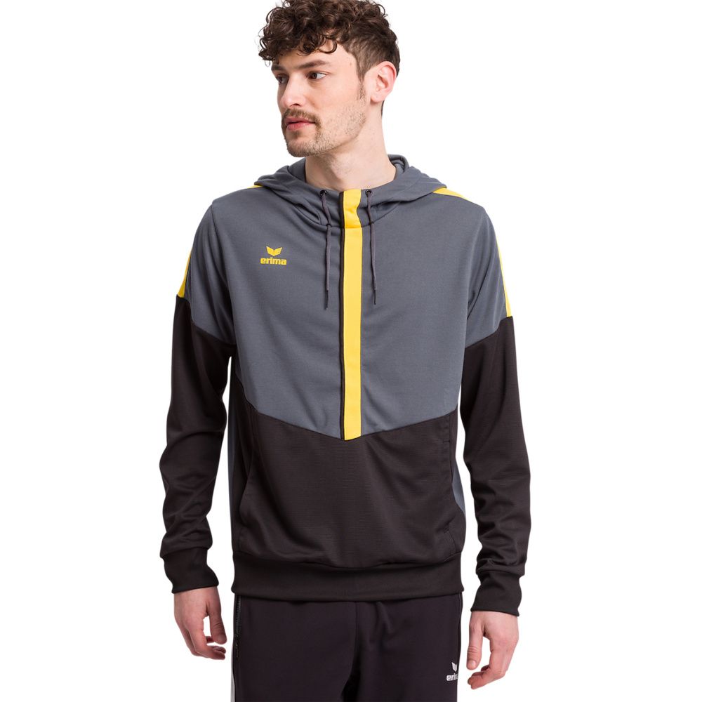 ERIMA SQUAD SUDADERA CON CAPUCHA, GRIS PIZARRA-NEGRO-AMARILLO HOMBRE. 