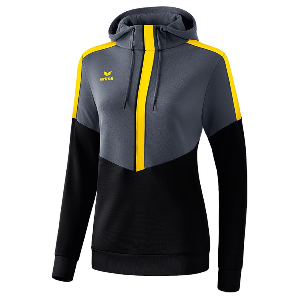 ERIMA SQUAD SUDADERA CON CAPUCHA, GRIS PIZARRA-NEGRO-AMARILLO MUJER. 