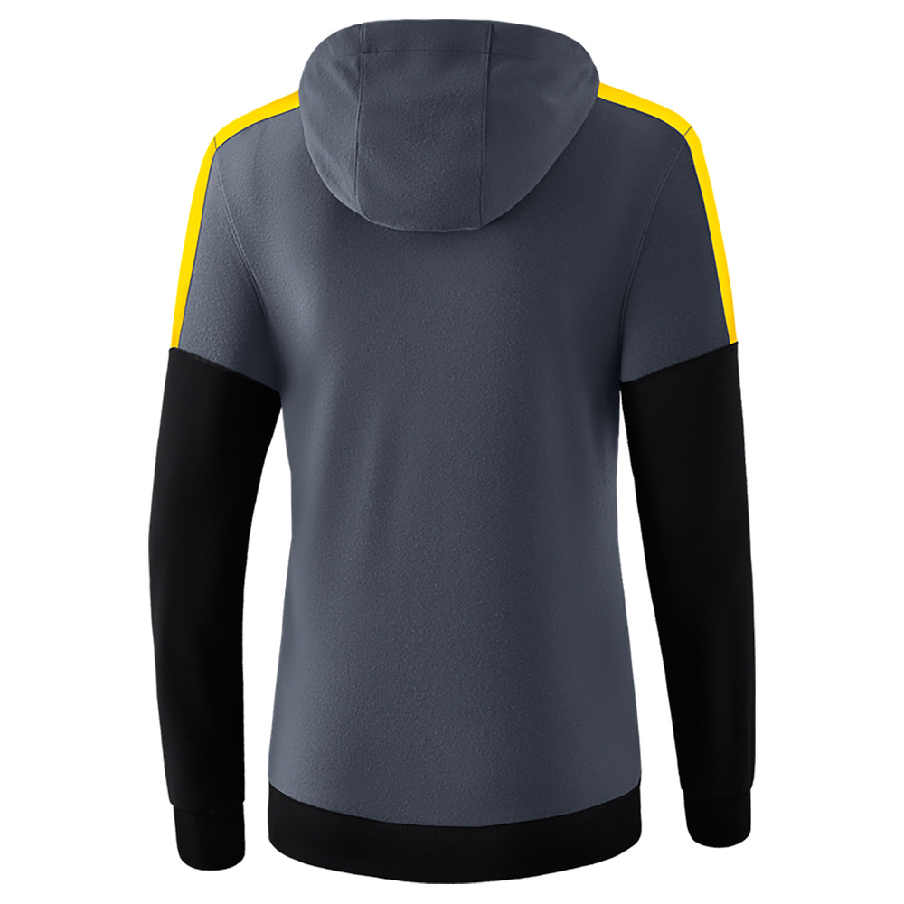 ERIMA SQUAD SUDADERA CON CAPUCHA, GRIS PIZARRA-NEGRO-AMARILLO MUJER. 