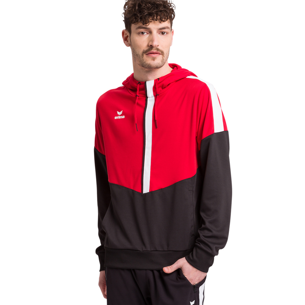 ERIMA SQUAD SUDADERA CON CAPUCHA, ROJO-NEGRO-BLANCO HOMBRE. 