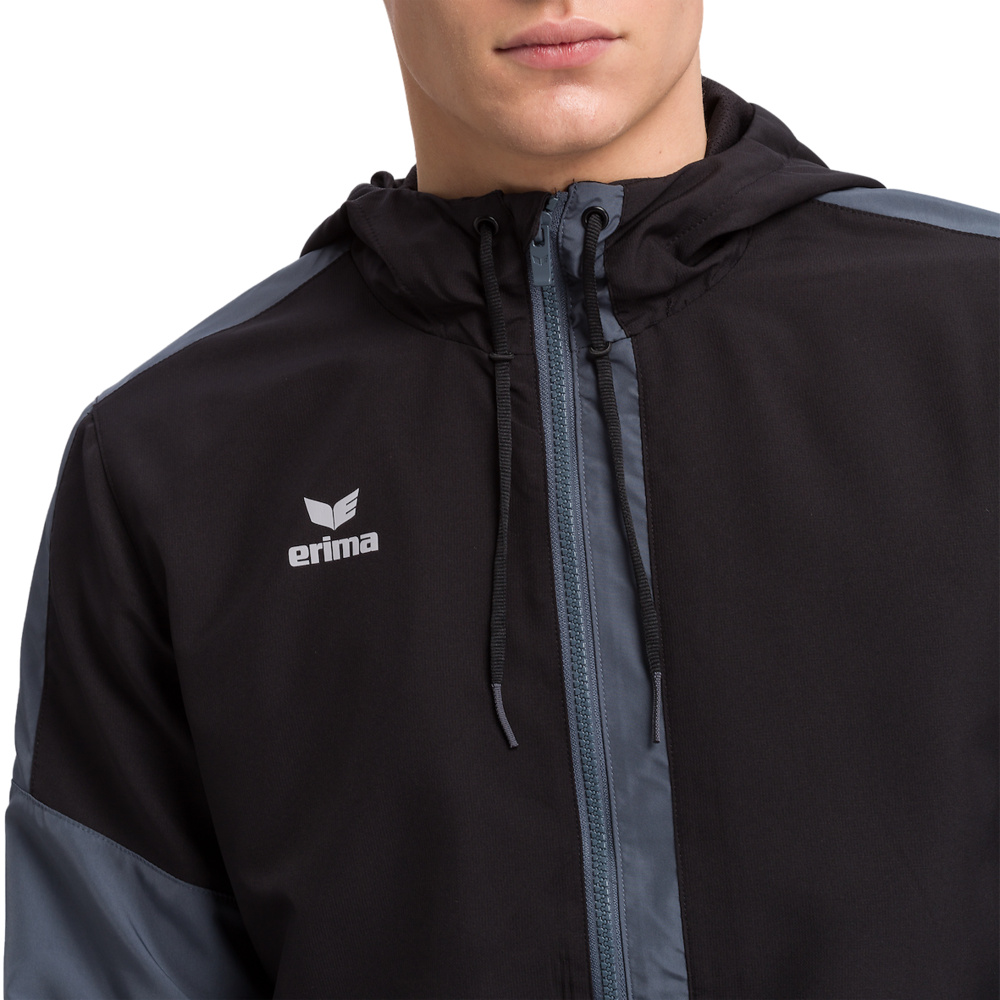 ERIMA SQUAD TRACK TOP JACKET WITH HOOD, BLACK-SLATE GREY MEN. 