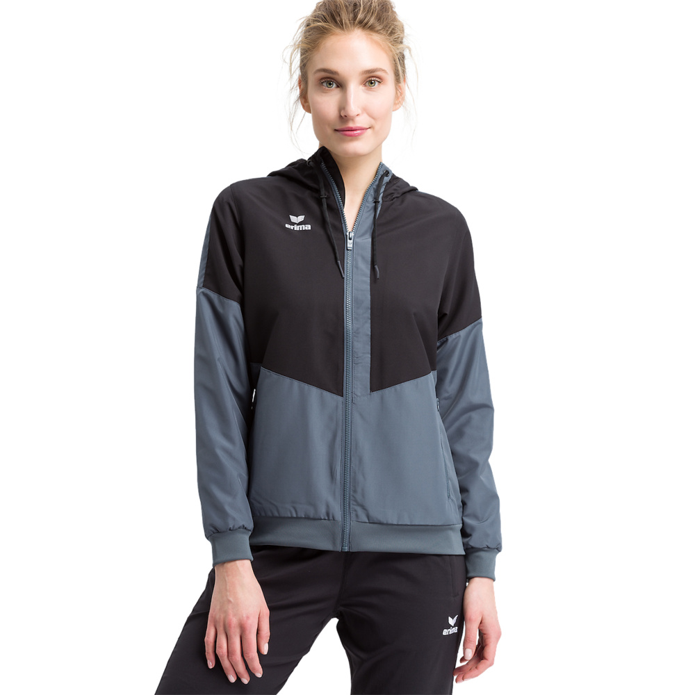 ERIMA SQUAD TRACK TOP JACKET WITH HOOD, BLACK-SLATE GREY WOMEN. 