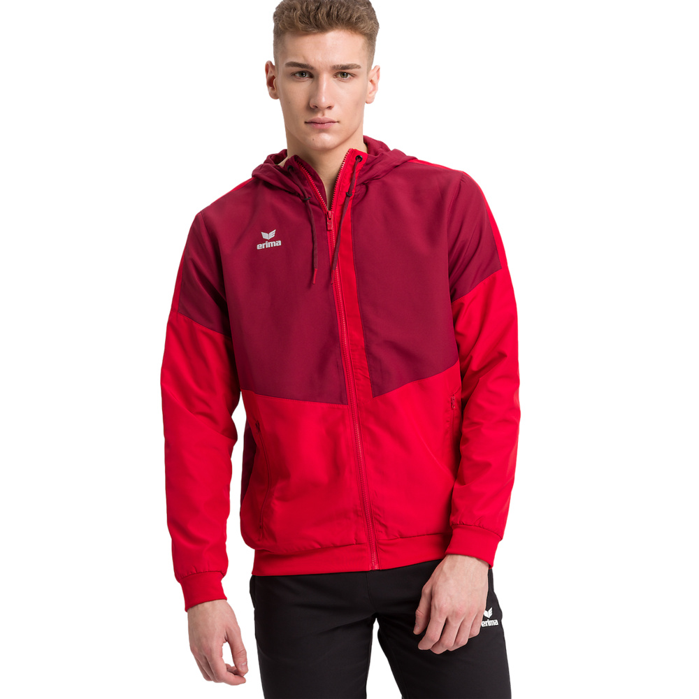 ERIMA SQUAD TRACK TOP JACKET WITH HOOD, BORDEAUX-RED MEN. 