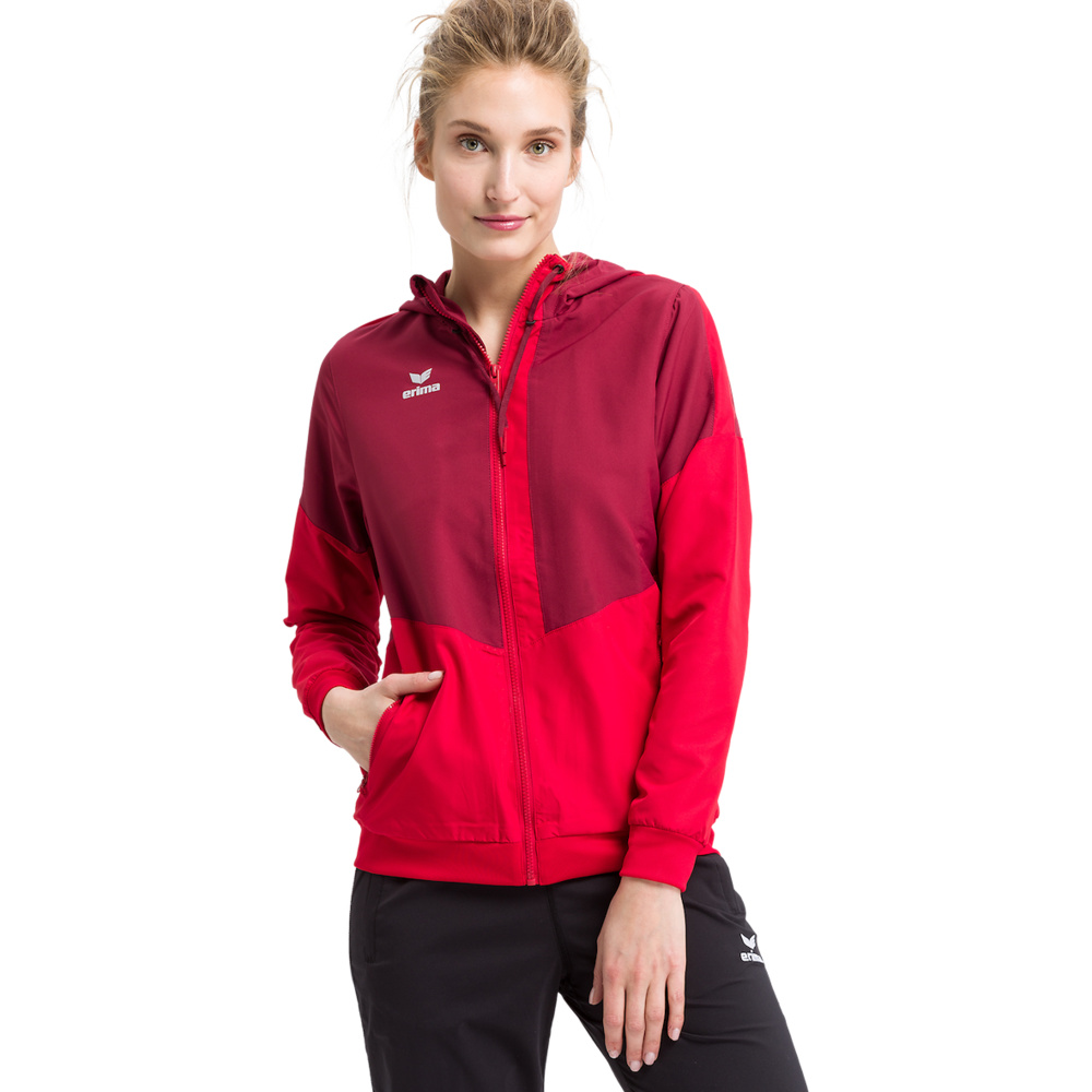 ERIMA SQUAD TRACK TOP JACKET WITH HOOD, BORDEAUX-RED WOMEN. 