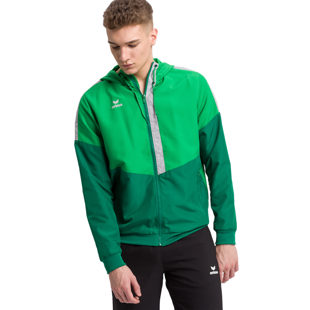 ERIMA SQUAD TRACK TOP JACKET WITH HOOD, GREEN-EMERALD-SILVER MEN. 