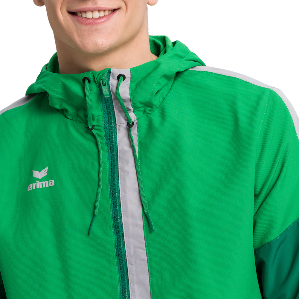 ERIMA SQUAD TRACK TOP JACKET WITH HOOD, GREEN-EMERALD-SILVER MEN. 