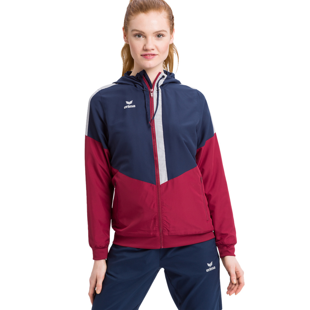 ERIMA SQUAD TRACK TOP JACKET WITH HOOD, NAVY-BORDEAUX-SILVER WOMEN. 