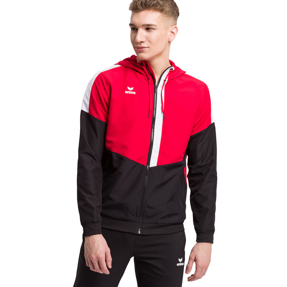 ERIMA SQUAD TRACK TOP JACKET WITH HOOD, RED-BLACK-WHITE MEN. 