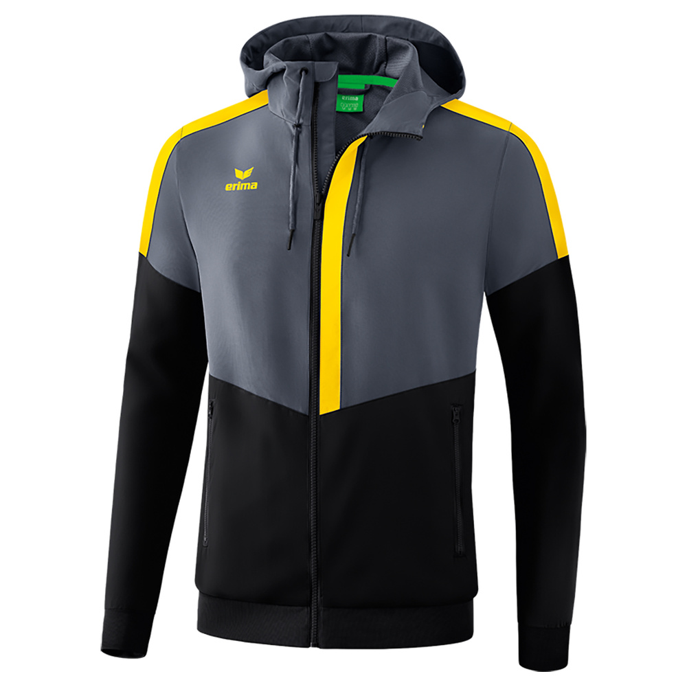 ERIMA SQUAD TRACK TOP JACKET WITH HOOD, SLATE GREY-BLACK-YELLOW MEN. 