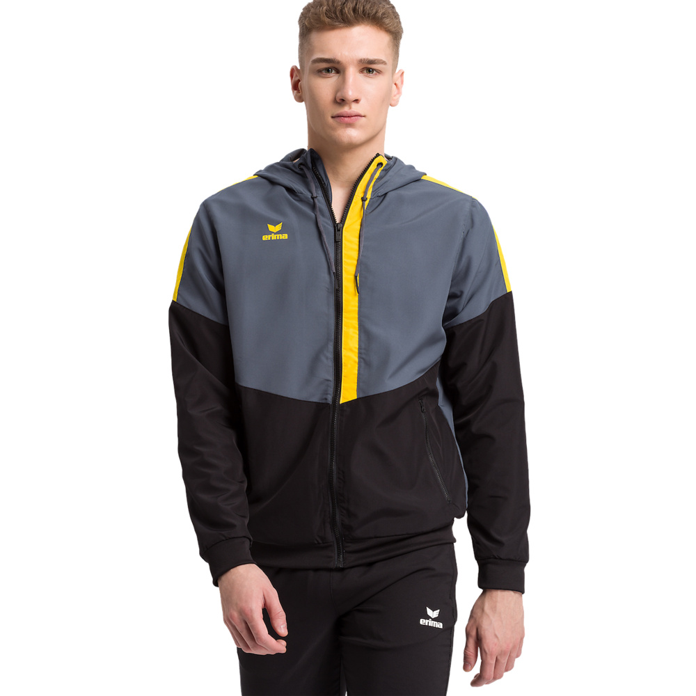 ERIMA SQUAD TRACK TOP JACKET WITH HOOD, SLATE GREY-BLACK-YELLOW MEN. 