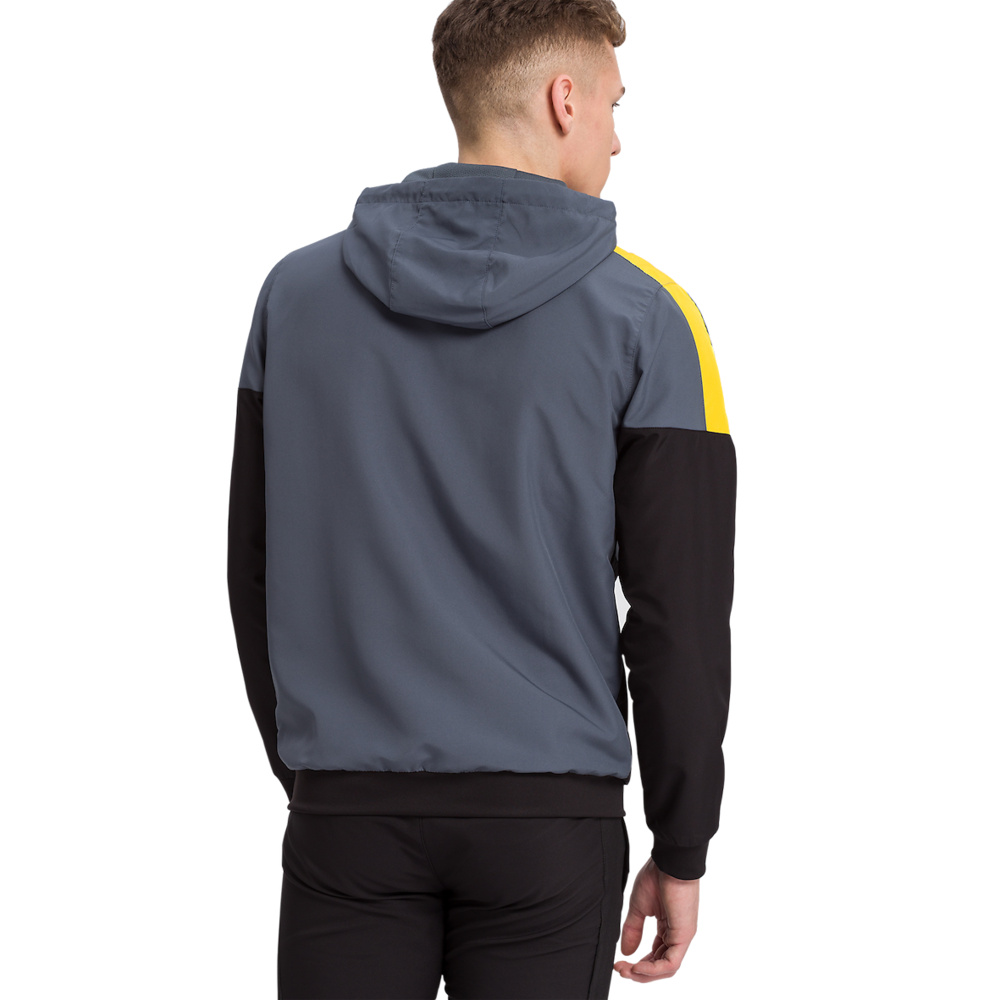 ERIMA SQUAD TRACK TOP JACKET WITH HOOD, SLATE GREY-BLACK-YELLOW MEN. 