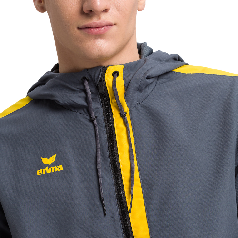 ERIMA SQUAD TRACK TOP JACKET WITH HOOD, SLATE GREY-BLACK-YELLOW MEN. 