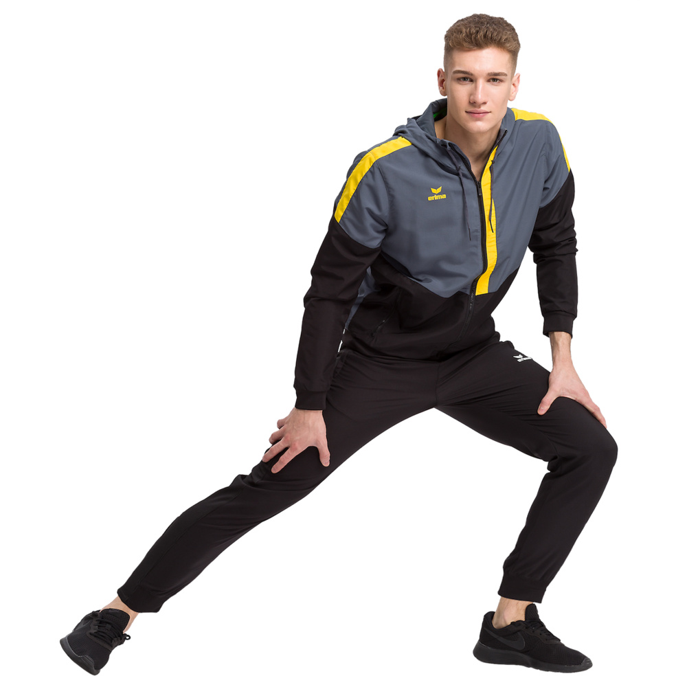 ERIMA SQUAD TRACK TOP JACKET WITH HOOD, SLATE GREY-BLACK-YELLOW MEN. 