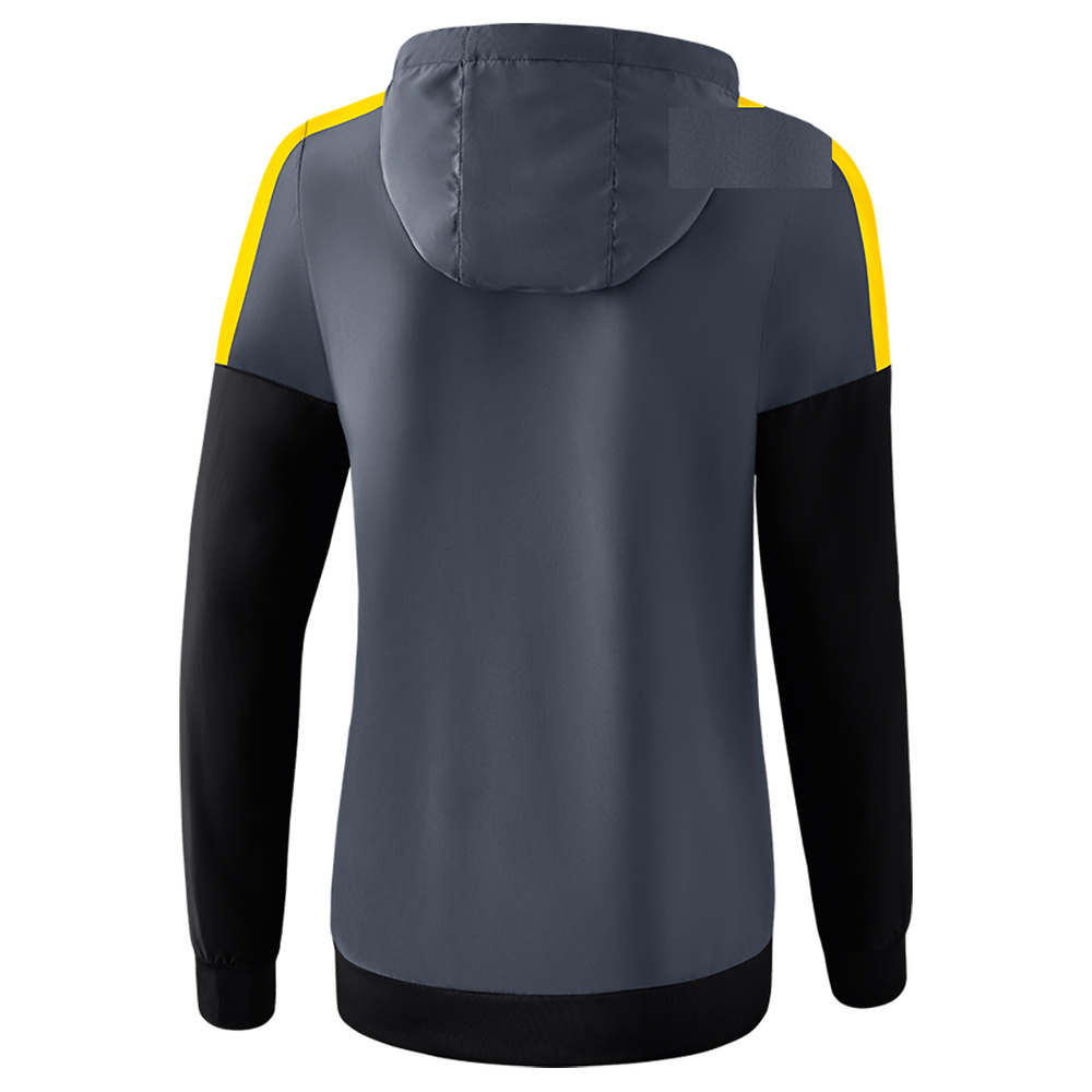 ERIMA SQUAD TRACK TOP JACKET WITH HOOD, SLATE GREY-BLACK-YELLOW WOMEN. 