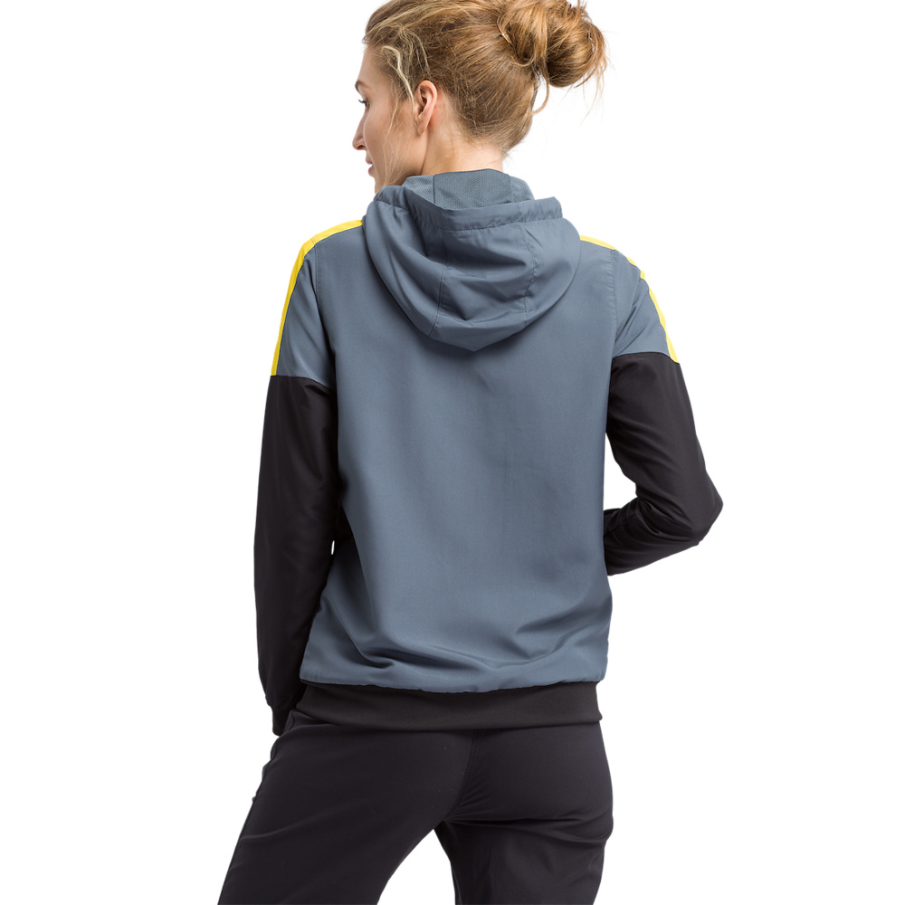 ERIMA SQUAD TRACK TOP JACKET WITH HOOD, SLATE GREY-BLACK-YELLOW WOMEN. 