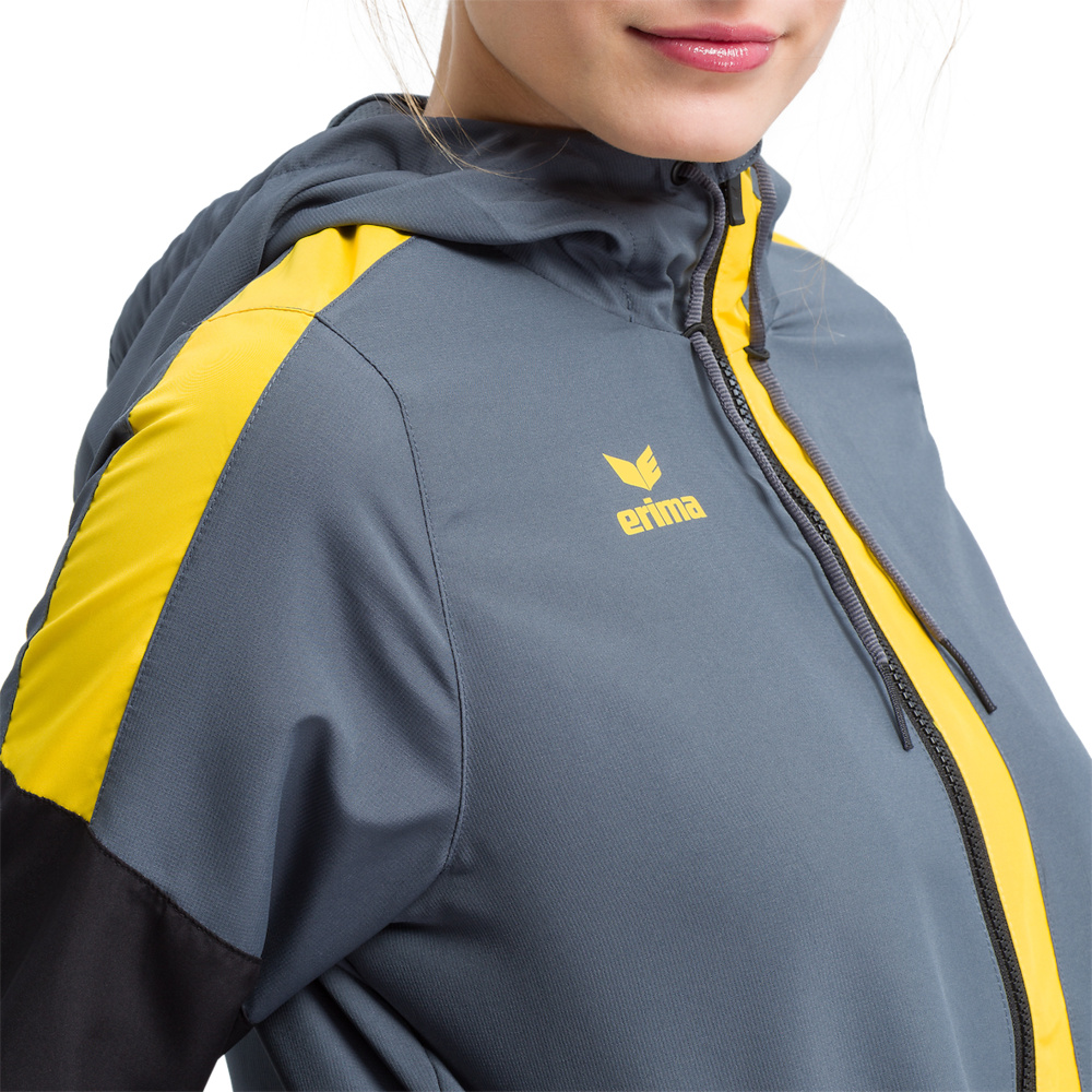 ERIMA SQUAD TRACK TOP JACKET WITH HOOD, SLATE GREY-BLACK-YELLOW WOMEN. 