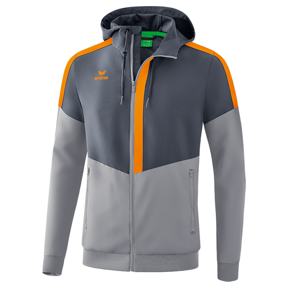 ERIMA SQUAD TRACK TOP JACKET WITH HOOD, SLATE GREY-GREY-ORANGE MEN. 