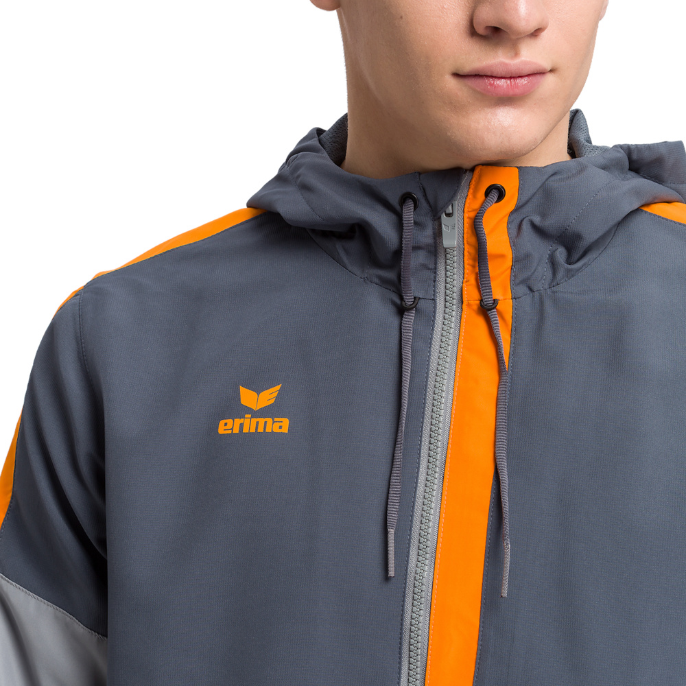 ERIMA SQUAD TRACK TOP JACKET WITH HOOD, SLATE GREY-GREY-ORANGE MEN. 