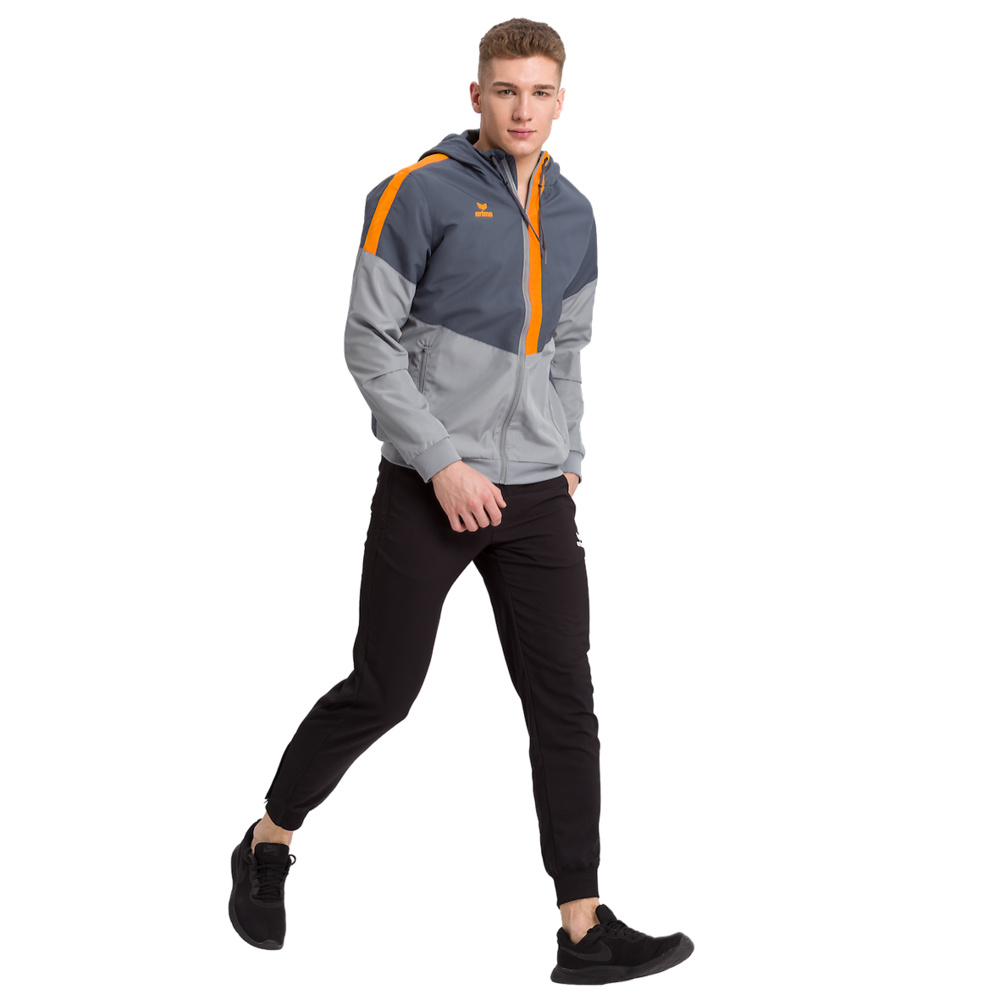 ERIMA SQUAD TRACK TOP JACKET WITH HOOD, SLATE GREY-GREY-ORANGE MEN. 