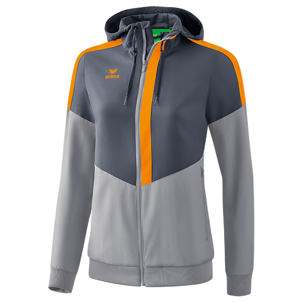 ERIMA SQUAD TRACK TOP JACKET WITH HOOD, SLATE GREY-GREY-ORANGE WOMEN. 