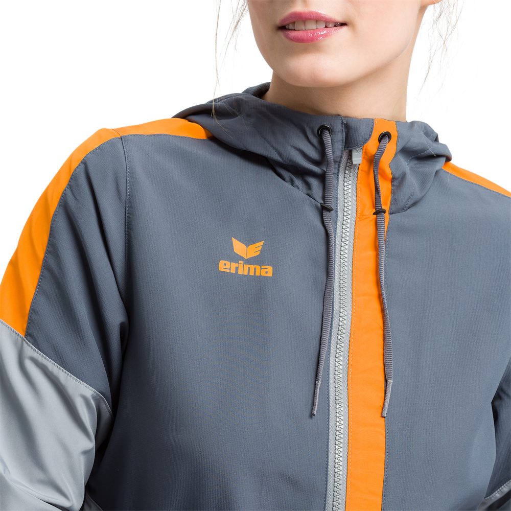 ERIMA SQUAD TRACK TOP JACKET WITH HOOD, SLATE GREY-GREY-ORANGE WOMEN. 