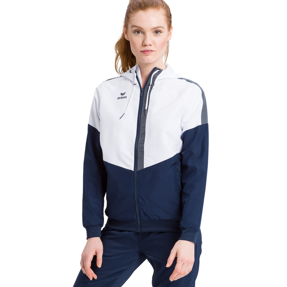 ERIMA SQUAD TRACK TOP JACKET WITH HOOD, WHITE-NAVY-SLATE GREY WOMEN. 